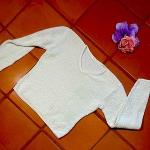 TWH by Anthropologie Women's White Wide Knit V-neck Long Sleeve Sweater; S